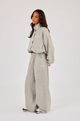 Check Twill Funnel Neck Jacket & Wide Leg Trouser – Off White