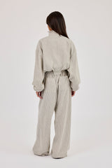 Check Twill Funnel Neck Jacket & Wide Leg Trouser – Off White