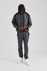 Nylon Colour Block Zip Through Tracksuit - Charcoal