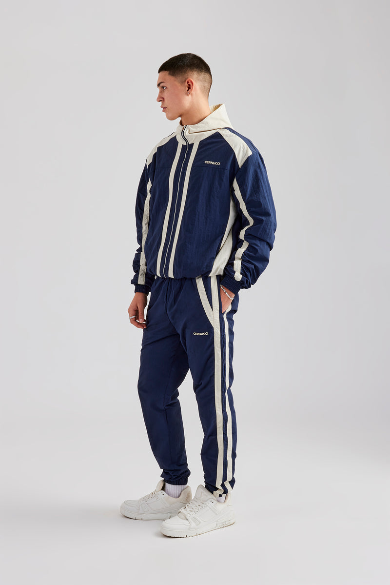 Nylon Colour Block Cuffed Jogger - Navy