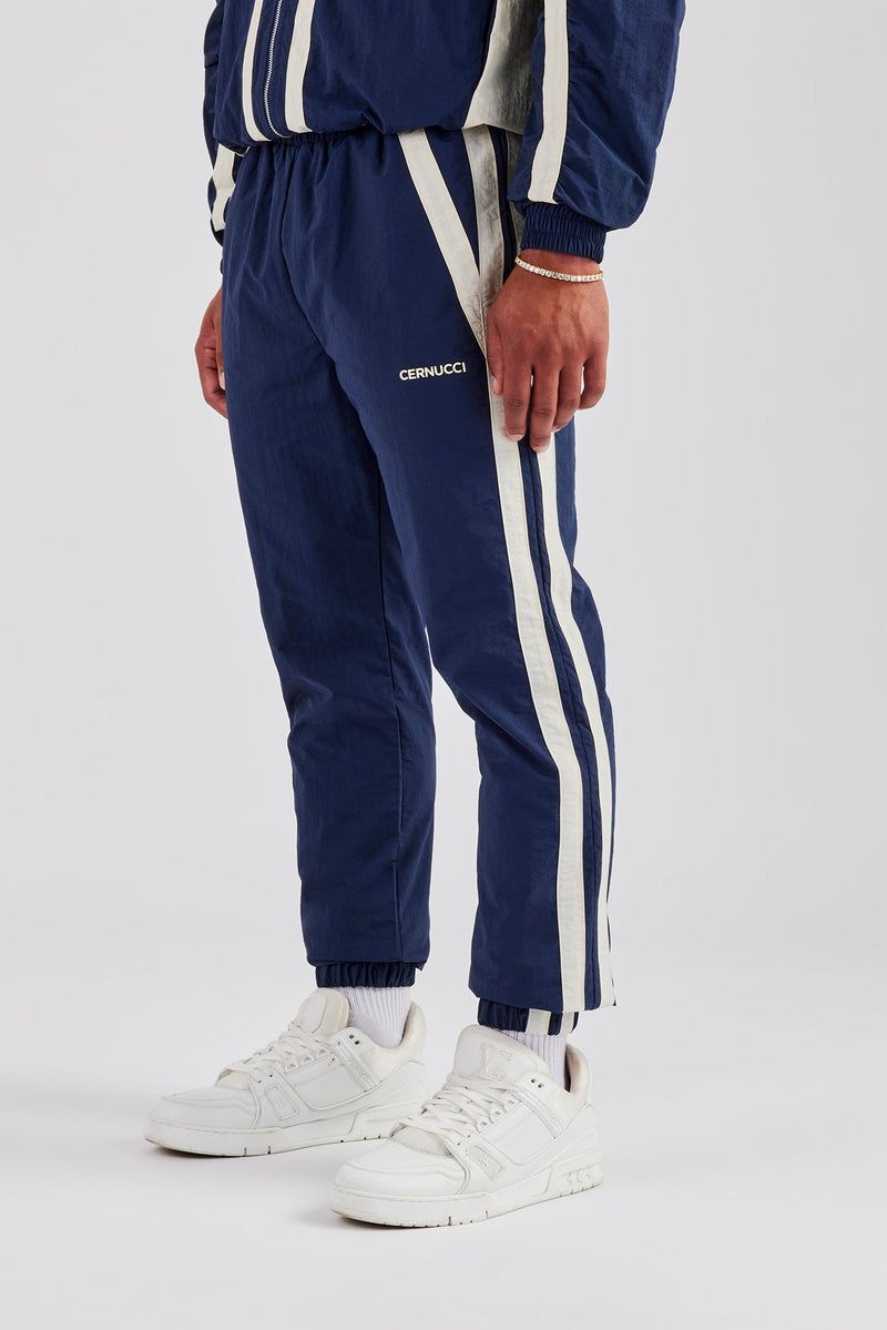 Nylon Colour Block Cuffed Jogger - Navy