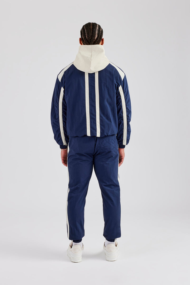 Nylon Colour Block Zip Through Tracksuit - Navy