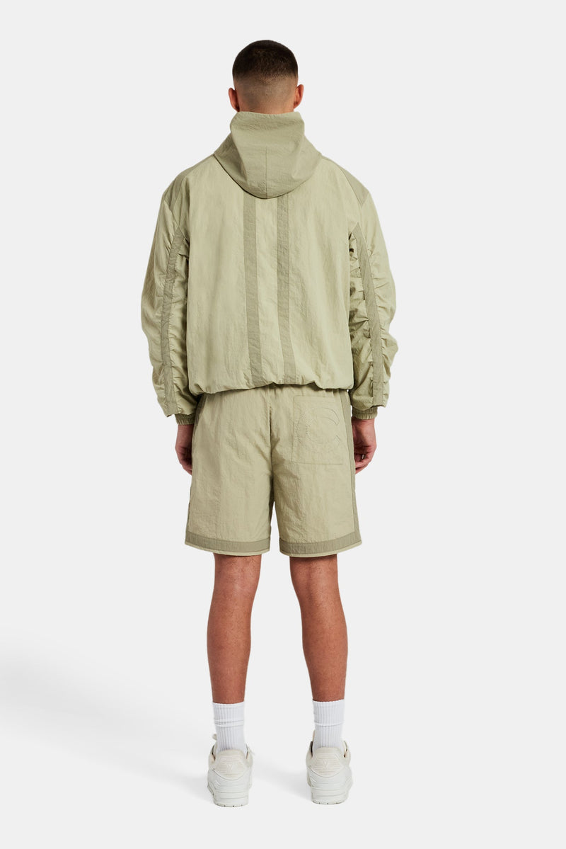 Nylon Colour Block Zip Through & Short Set - Light Khaki