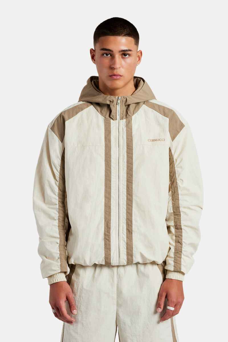 Nylon Colour Block Zip Through - Off White