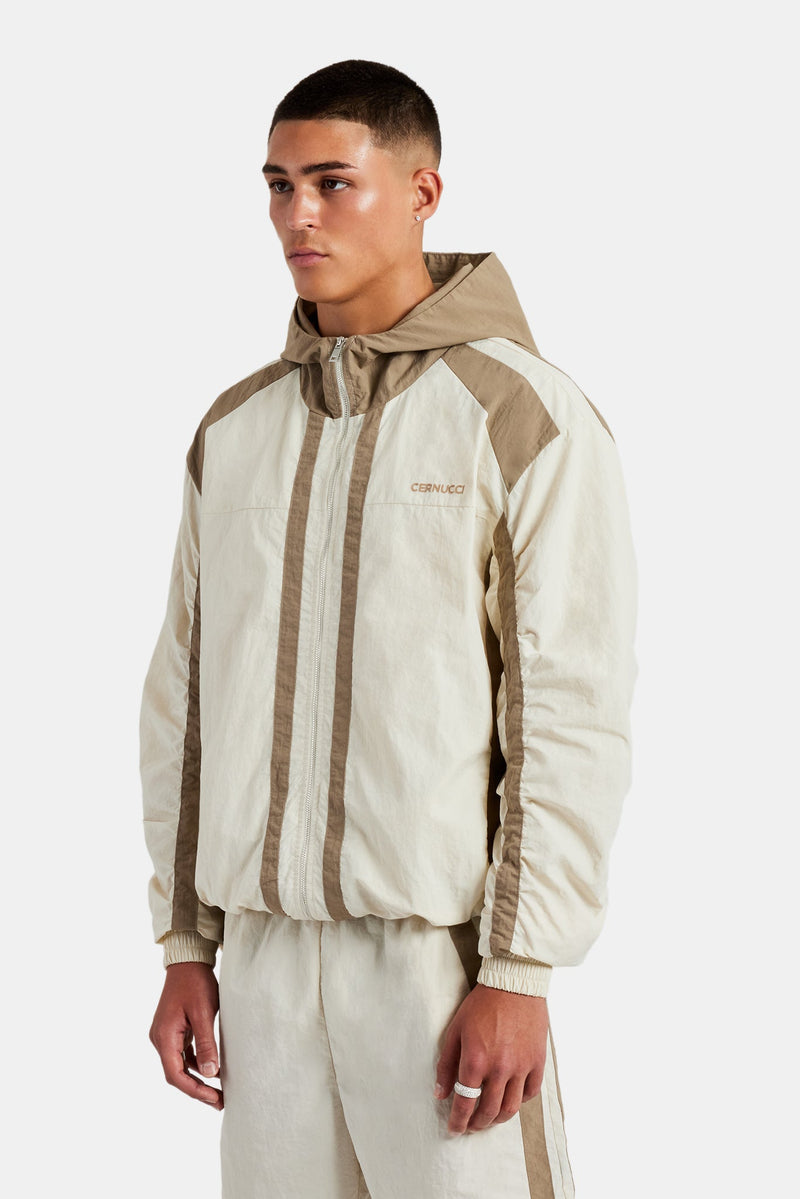 Nylon Colour Block Zip Through - Off White