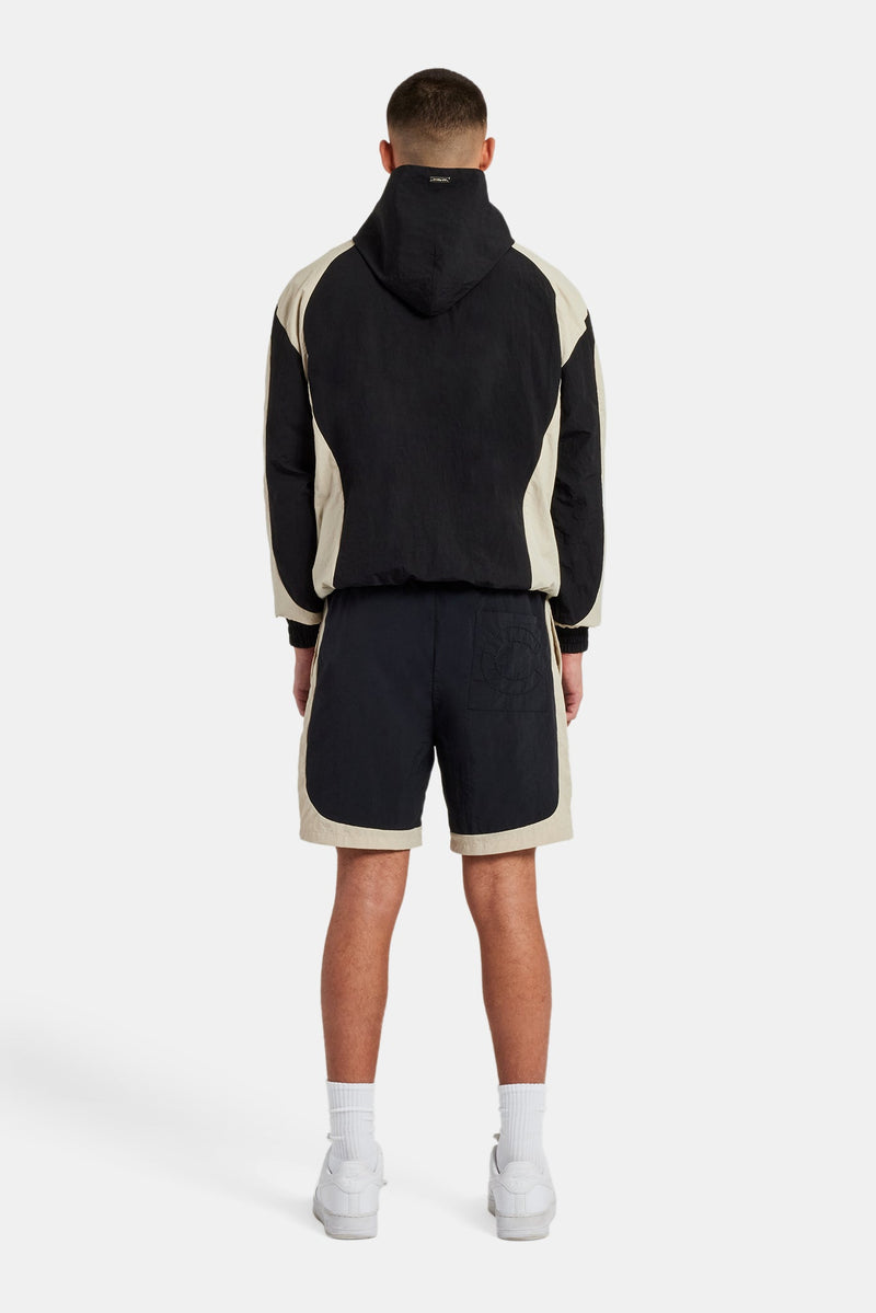 Nylon Hooded Track Jacket & Short Set - Black