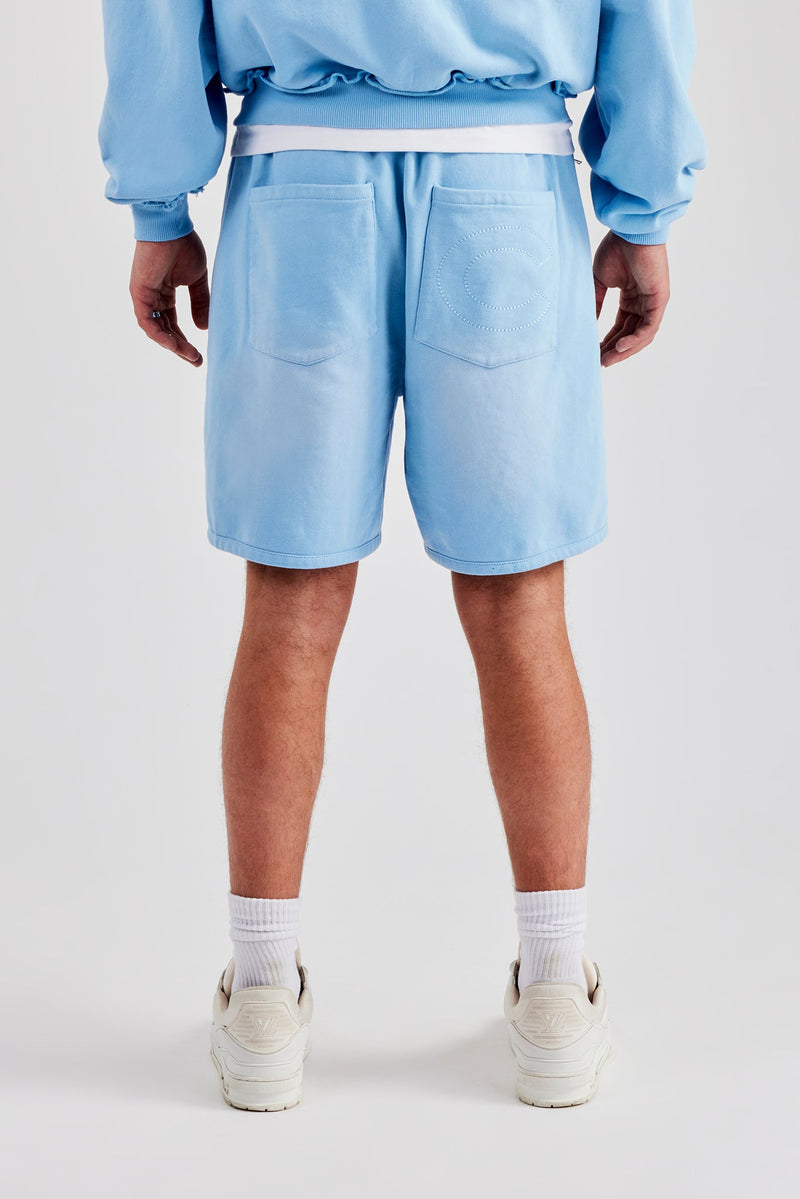 Washed Relaxed Fit Jersey Short - Light Blue