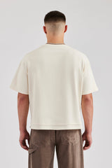 Washed Embroidered Faux Layer Boxy T-Shirt - Off White