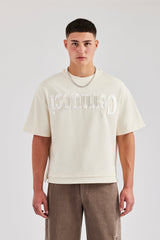 Washed Embroidered Faux Layer Boxy T-Shirt - Off White