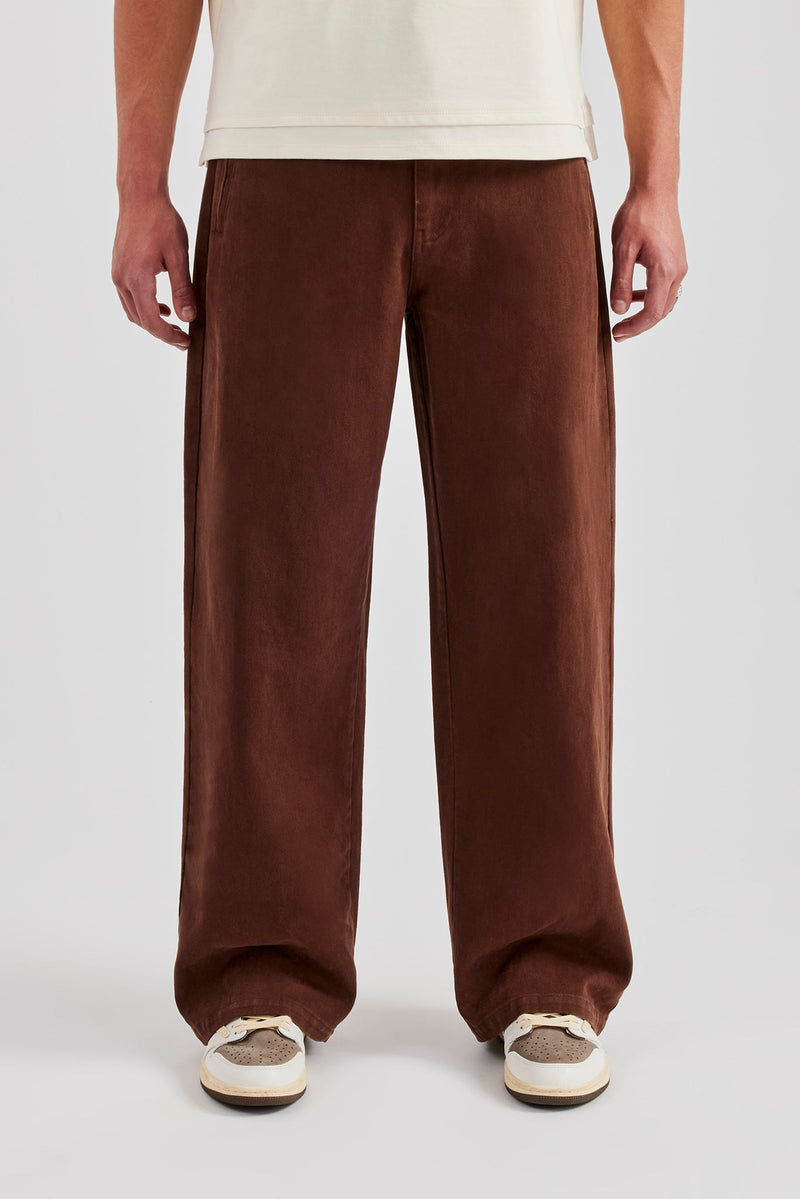 Wide Leg Twill Trouser - Chocolate