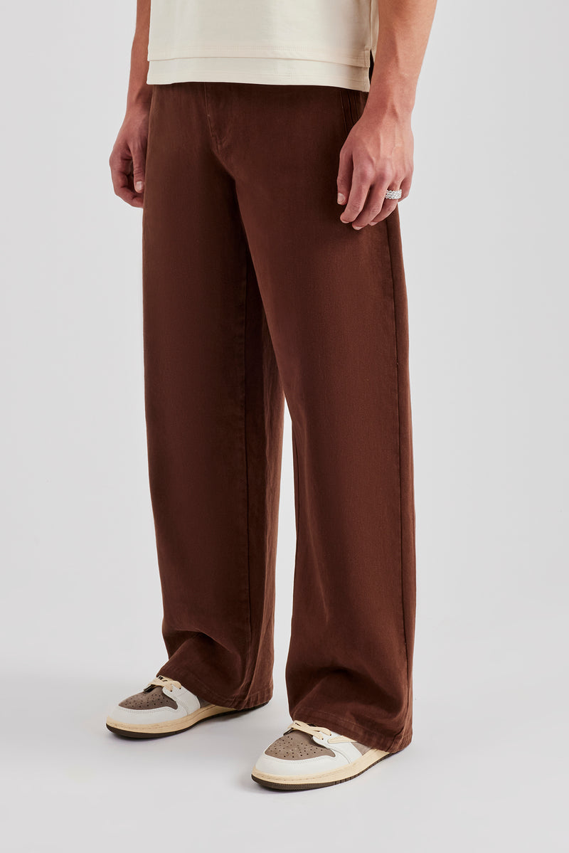 Wide Leg Twill Trouser - Chocolate