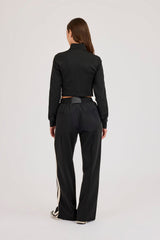 Fitted Taping Track Top & Wide Leg Track Pant - Black
