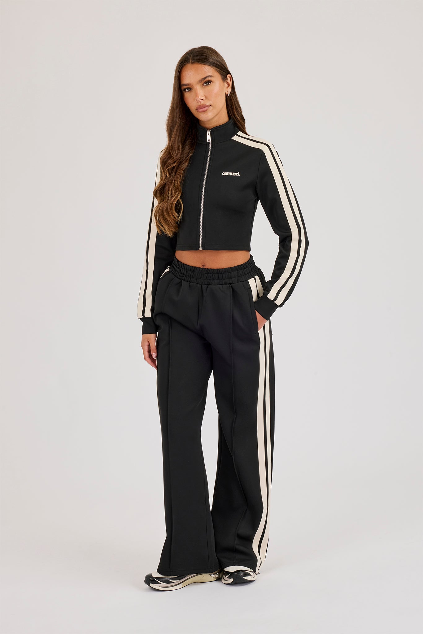 Fitted Taping Track Top - Black