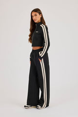 Fitted Taping Track Top & Wide Leg Track Pant - Black