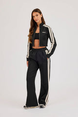 Fitted Taping Track Top & Wide Leg Track Pant - Black