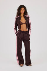 Fitted Pink Taping Track Top & Wide Leg Jogger - Chocolate
