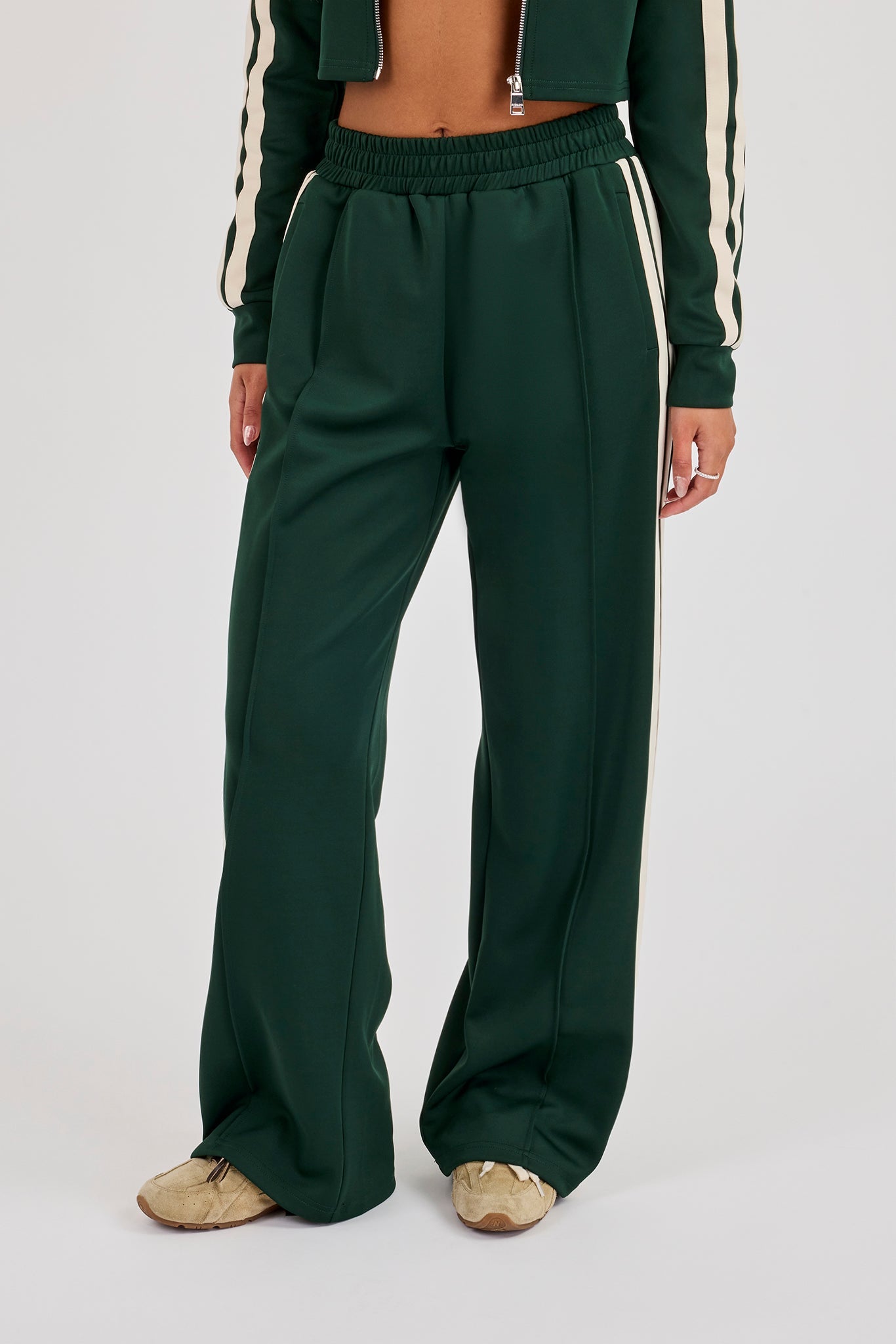 Wide Leg Taping Track Pant - Forest Green