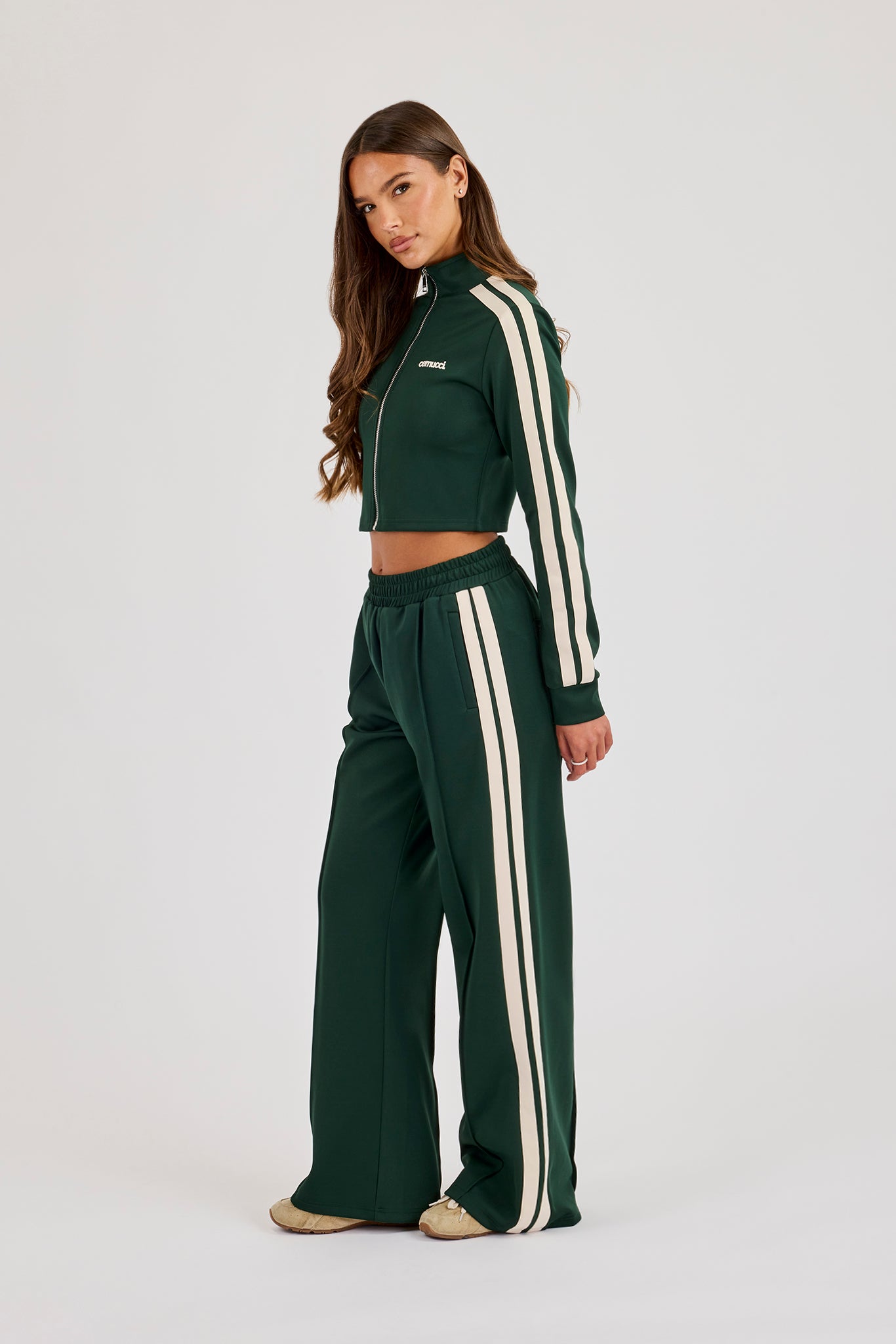 Fitted Taping Track Top - Forest Green