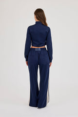 Fitted Taping Track Top & Wide Leg Track Pant - Navy Blue