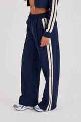 Wide Leg Taping Track Pant - Navy Blue