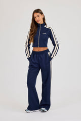 Fitted Taping Track Top & Wide Leg Track Pant - Navy Blue
