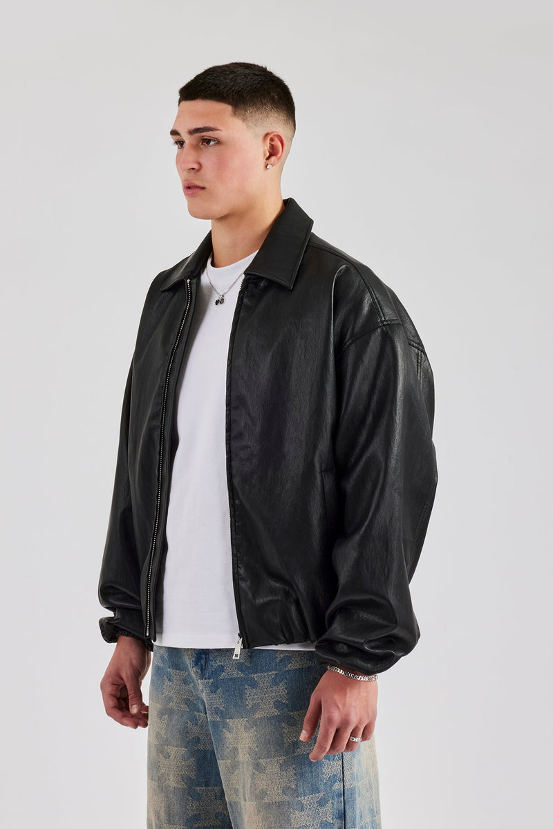 Oversized PU Bomber - Black