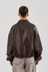 Oversized Collared PU Bomber - Chocolate