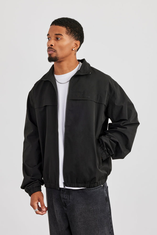 Zip Front High Build Funnel Neck Jacket - Black
