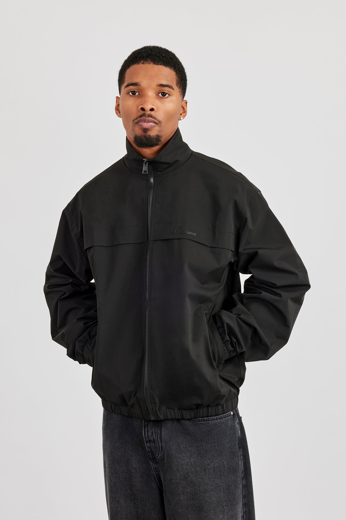 Zip Front High Build Funnel Neck Jacket - Black
