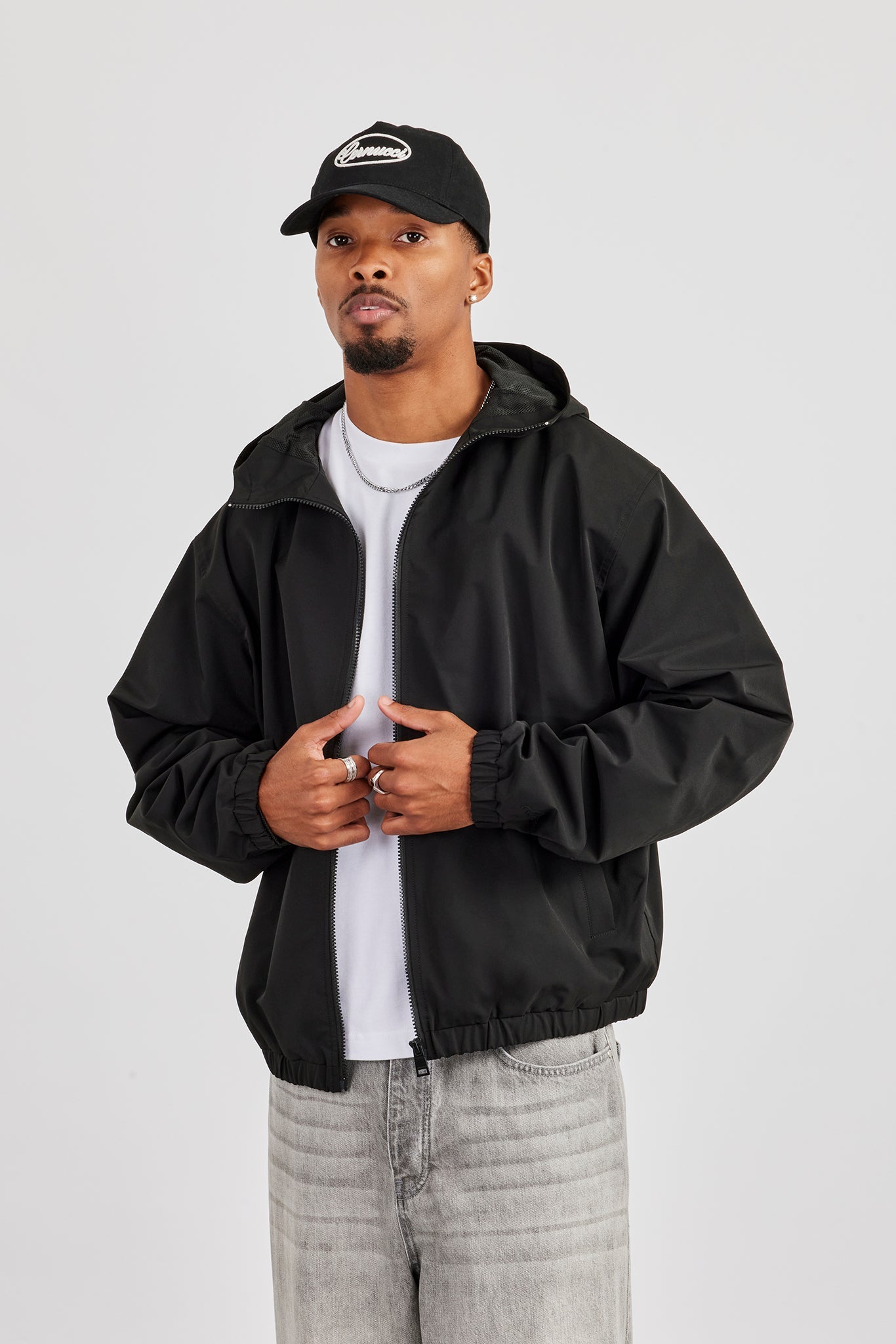 Zip Front High Build Hooded Jacket - Black