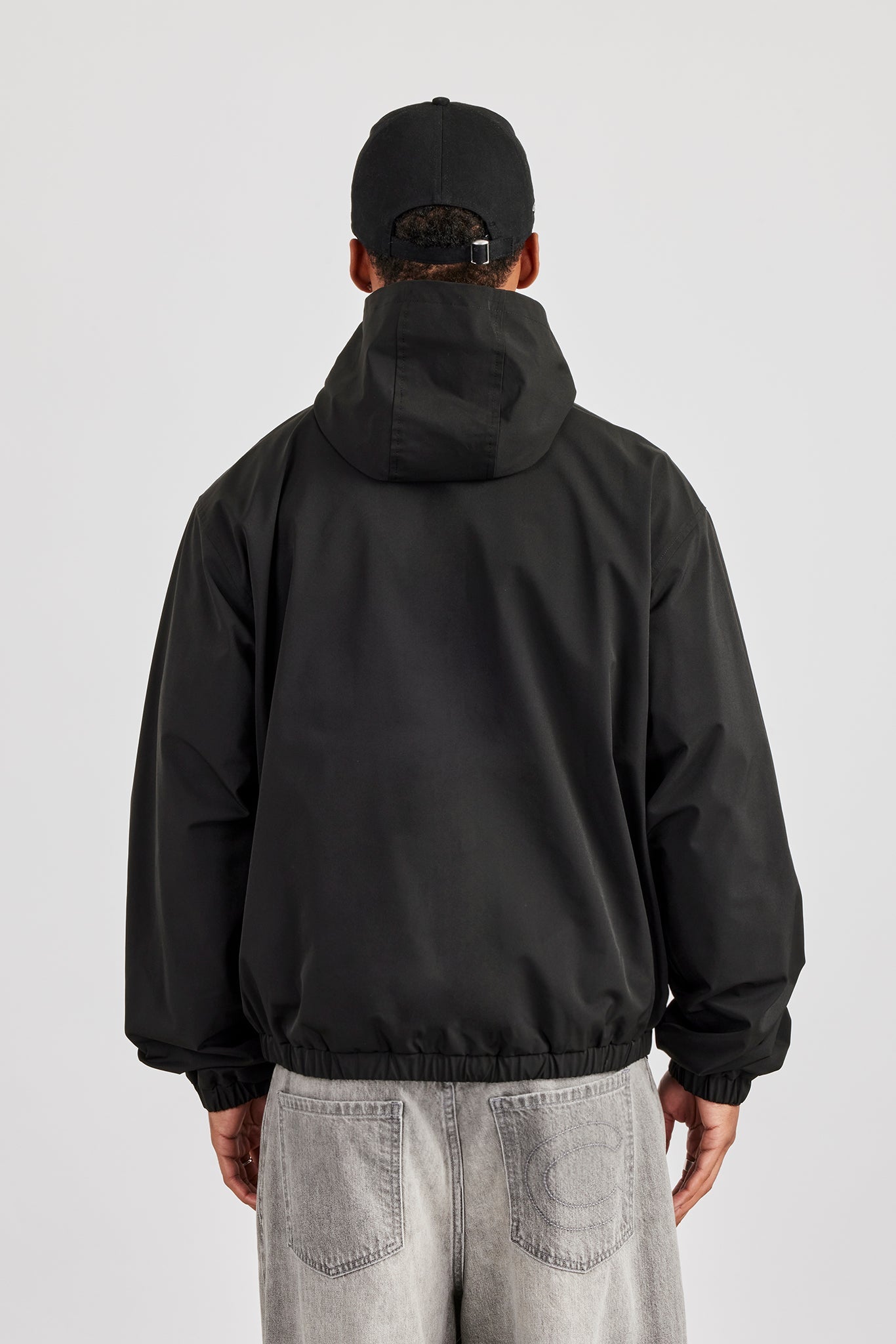 Zip Front High Build Hooded Jacket - Black