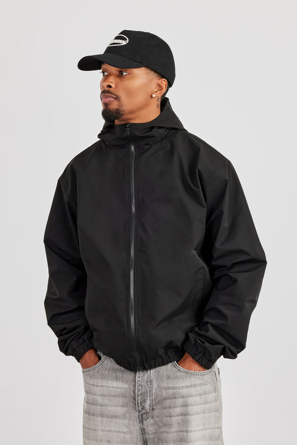 Zip Front High Build Hooded Jacket - Black