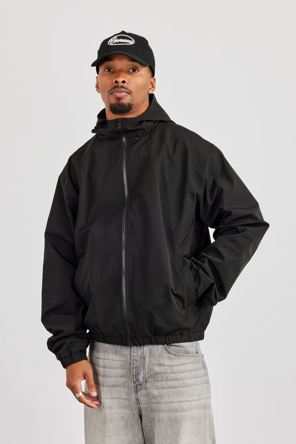 Zip Front High Build Hooded Jacket - Black