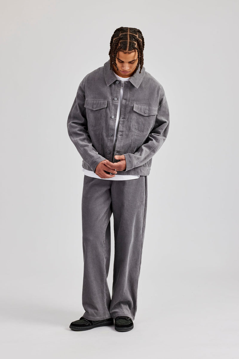 Oversized Cord Jacket & Straight Leg Trouser - Grey