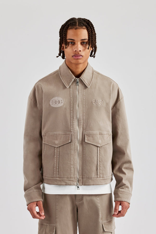 Washed Twill Harrington Jacket - Brown