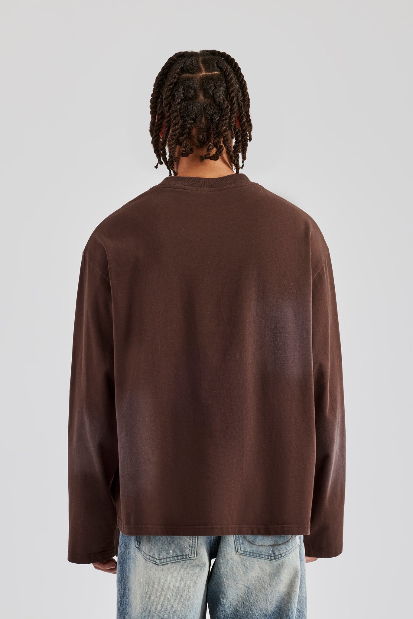 Washed Oversized Long Sleeve T-Shirt Chocolate | Mens Tees & Vests