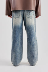 Distressed Paint Splatter Baggy Denim Jean - Antique Wash