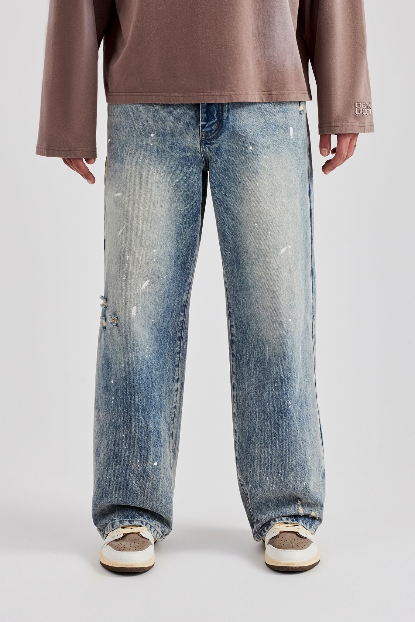 Distressed Paint Splatter Baggy Denim Jean - Antique Wash | Mens