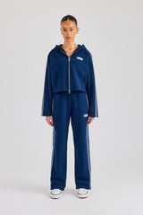 Boxy Lace Edge Zip Through Tracksuit - Navy Blue