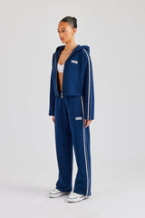 Boxy Lace Edge Zip Through Tracksuit - Navy Blue