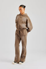 Raglan Washed Cropped Hoodie & Flare Trouser - Washed Taupe