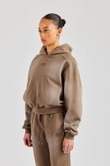 Raglan Washed Cropped Hoodie - Washed Taupe