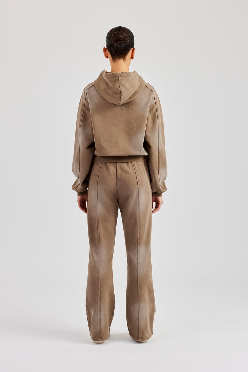 Raglan Washed Cropped Hoodie & Flare Trouser - Washed Taupe