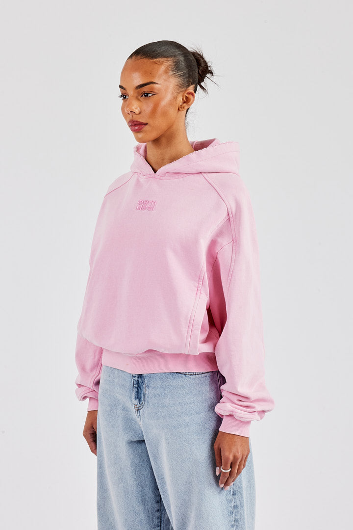 Raglan Washed Cropped Hoodie - Washed Pink