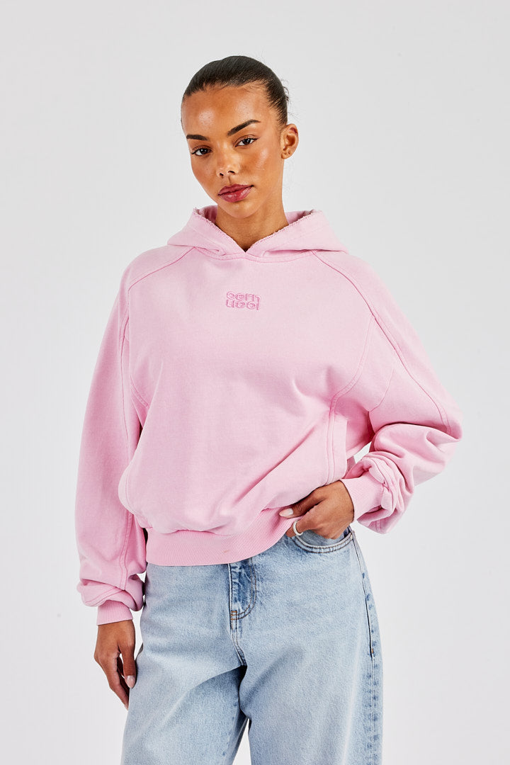 Raglan Washed Cropped Hoodie - Washed Pink | Womens Hoodies