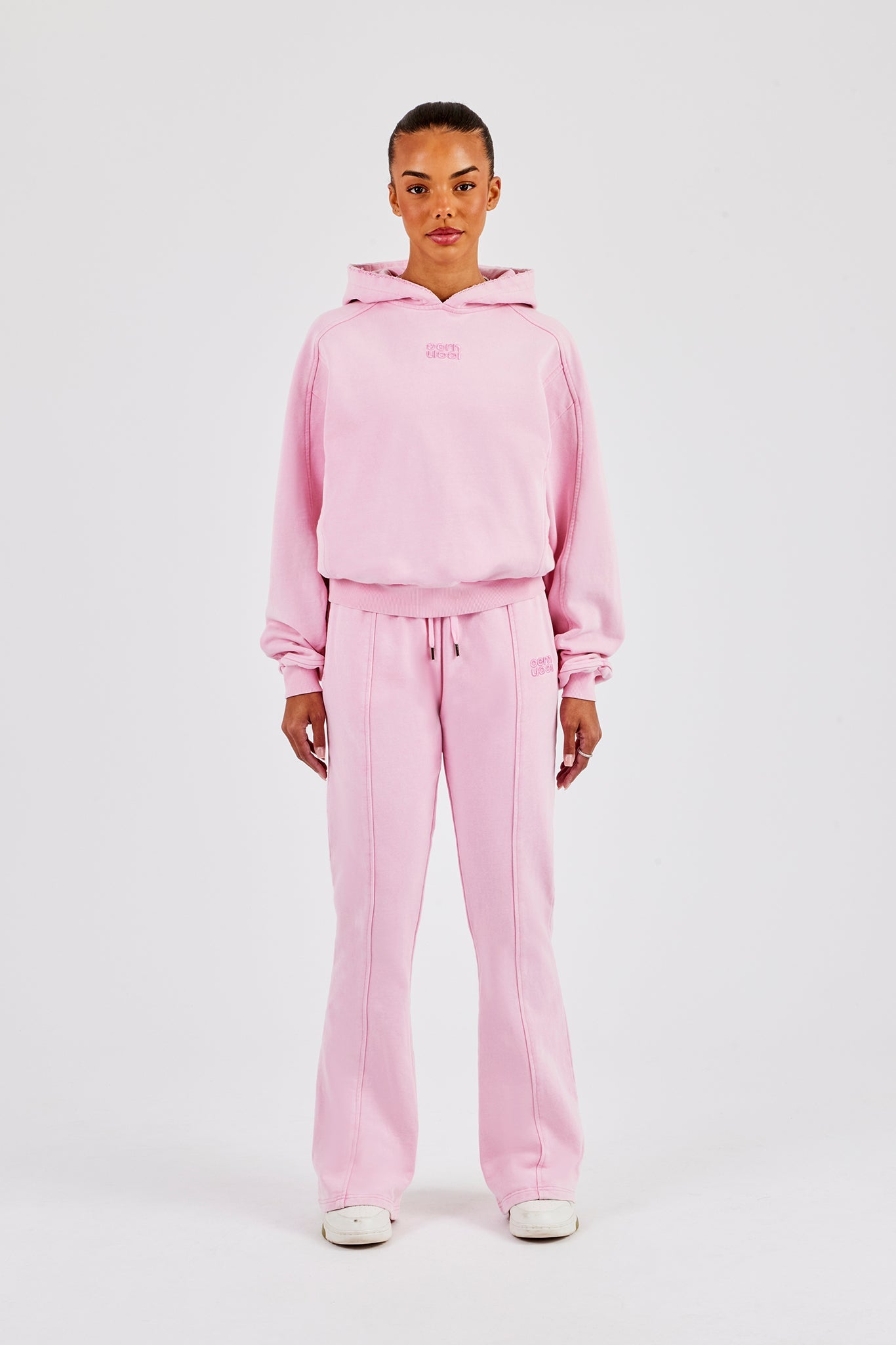 Raglan Washed Cropped Hoodie & Flare Trouser - Washed Pink