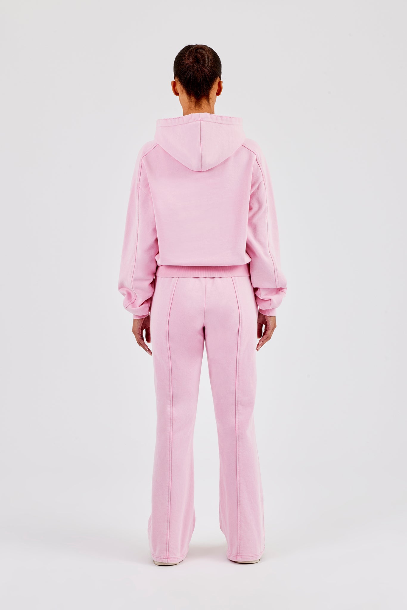 Raglan Washed Cropped Hoodie & Flare Trouser - Washed Pink