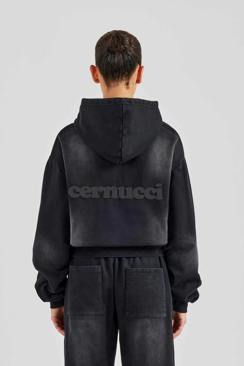 Boxy Shadow Pocket Hoodie - Washed Black