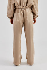 Suede Wide Leg Trouser- Beige