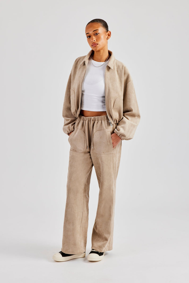 Suede Wide Leg Trouser- Beige